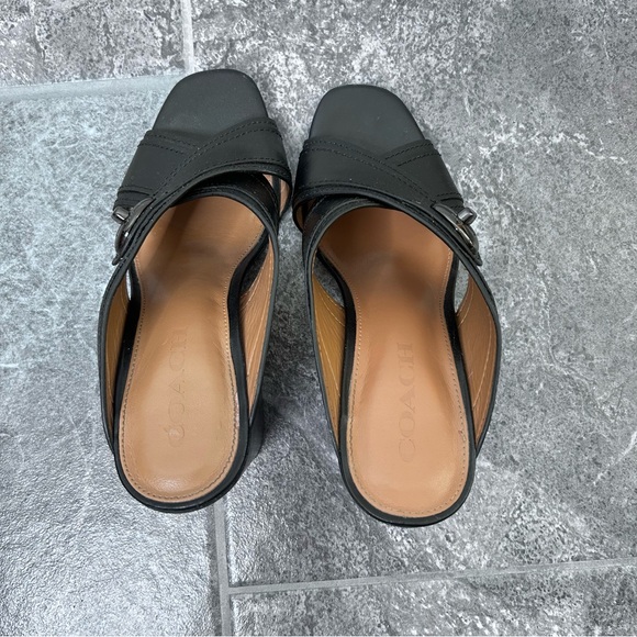Coach Meggie Black Leather Open-Toe Block Heel Mules Size 7.5B - Picture 6 of 16